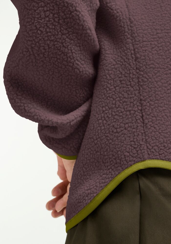 Fleecejacke JACK WOLFSKIN "LITE CURL FZ W", Damen, Gr. S, braun (sheer plum), Fleece, Obermaterial: 100% Polyester. Futter: 100% Polyester, unifarben, Basic normal, elastischer Bund, Jacken Fleecejacke, mit weichem Material, atmungsaktiv, schnell trocknen