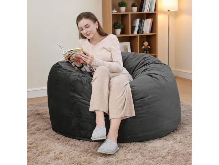 Thaookte Plüsch-Bohnensack, Erwachsene, Weicher Lounge-Sessel Memory-Schaum Sitzsack mit abnehmbarem Plüsch-Mikrofaserbezug – Waschbar & Bequem