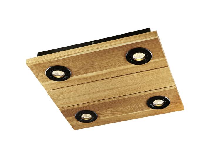 HERZBLUT Designer-Deckenlampe Lennon Metall/Asteiche schwarz 4x GU10 - Farbe: natur/schwarz - Material: Metall/Holz