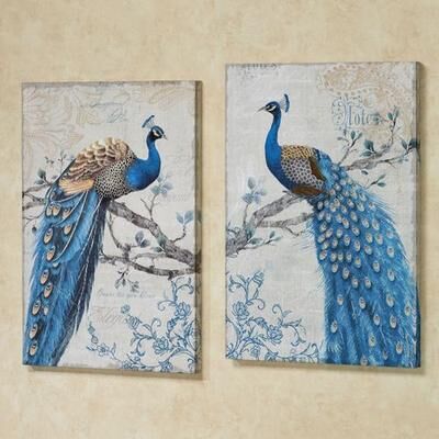 Touch of Class Magnificent Peacock Canvas Wall Art Blue Set of Two, Set of Two, Blue