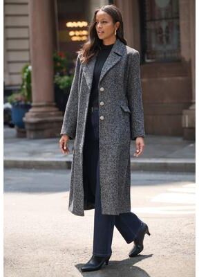 Plus Size Women's Plus Size Tailored Tweed Coat by Roaman's in Black Tweed (Size 18 W)
