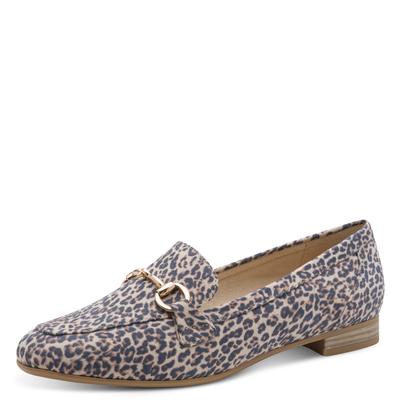 Slipper MARCO TOZZI, Damen, Gr. 39, Textil, beige (leodruck), Veloursleder, Schuhe Slipper, Blockabsatz, Loafer, Businessschuh mit Schmuckspange