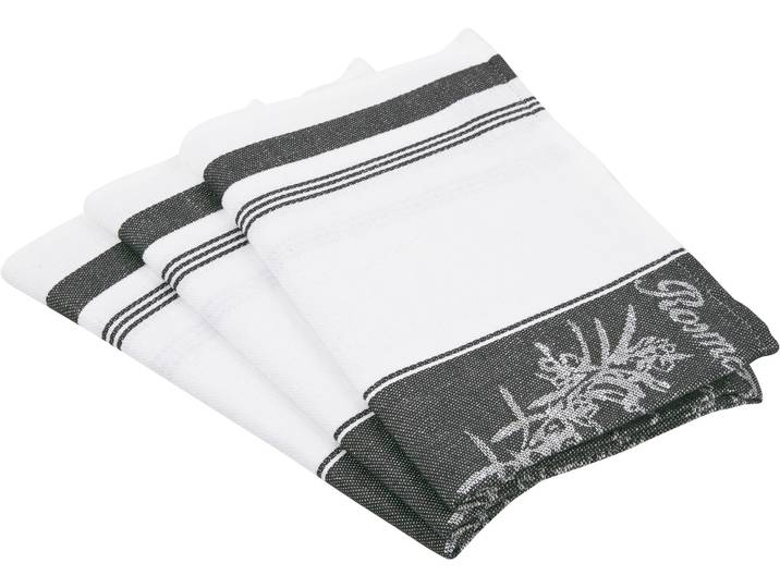 Geschirrtuch ROSS Exclusiv , schwarz, B:50cm L:70cm, 50% Baumwolle, 50% Leinen, Geschirrtücher, Geschirrtuch, Mittelstreifen mit Kräutern, 50x70 cm