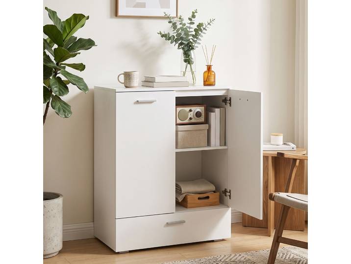 HOMCOM Buffet Moderne Armoire Rangement Tiroir Tablette Blanc