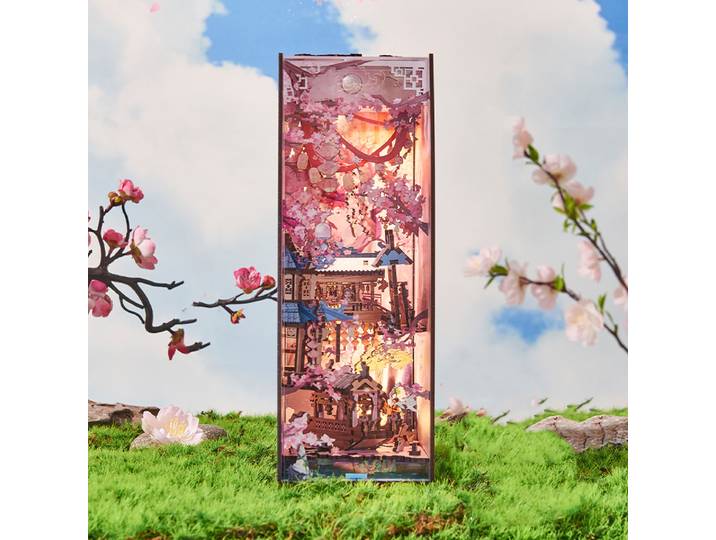Bricolage bois coin livre Figurines Miniatures printemps Sakura serre-livres étagère à la main pour amis cadeaux d'anniversaire décoration de la maison artisanat