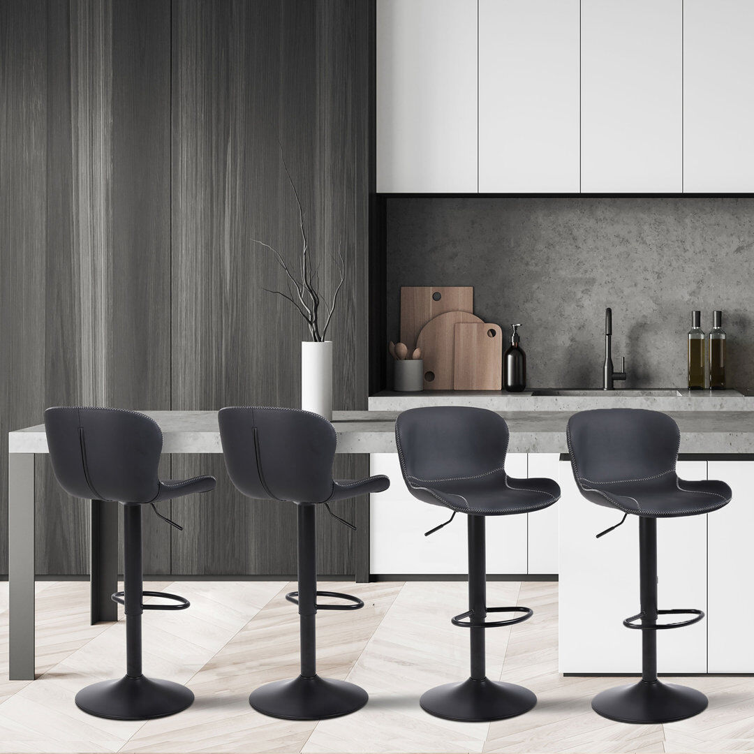 Blue Elephant Swivel Yes Upholstered Yes Bar Stool Black 45cm W X 38cm D