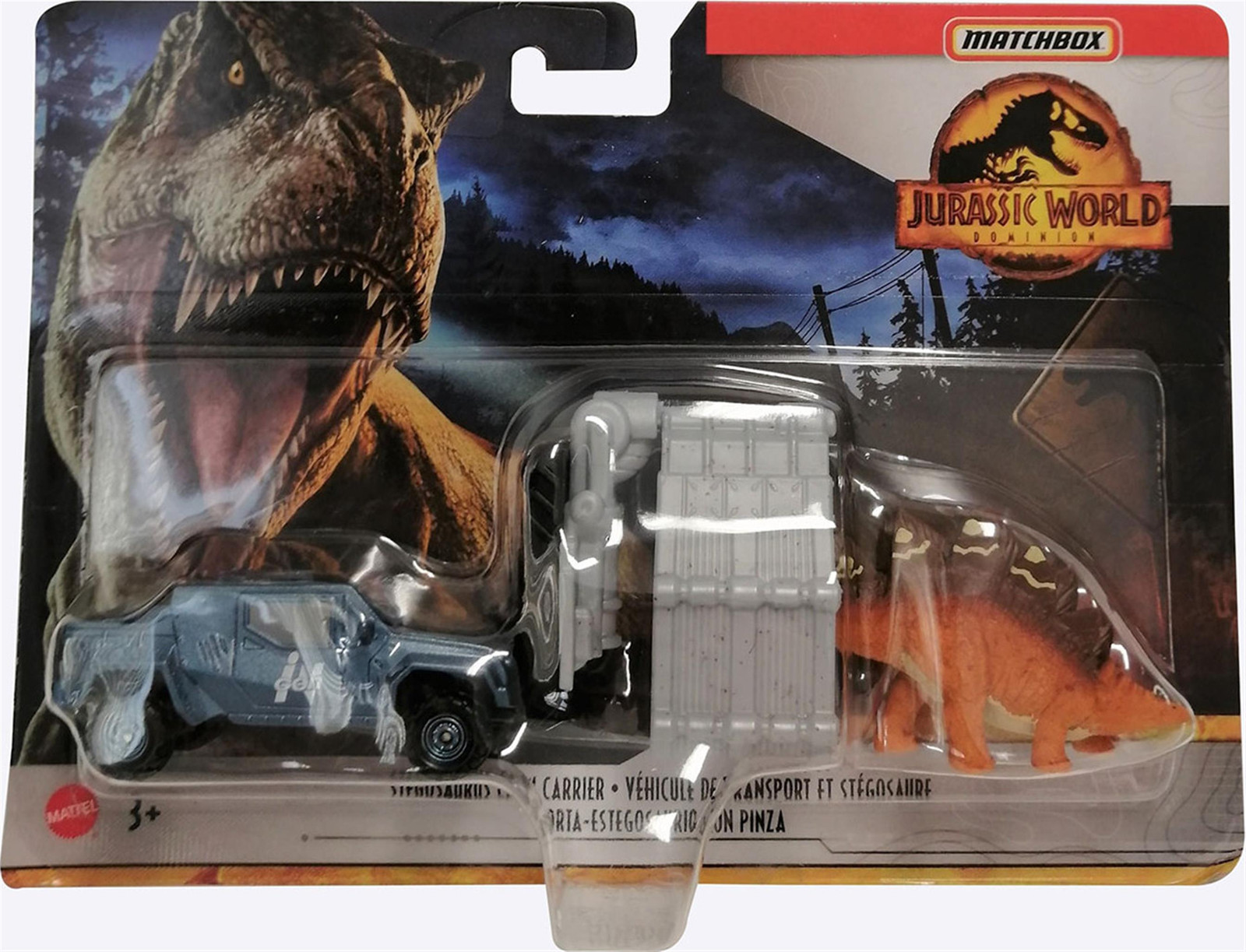 Mattel Matchbox Jurassic World Dominion Stegosaurus bruine auto met Grip functie