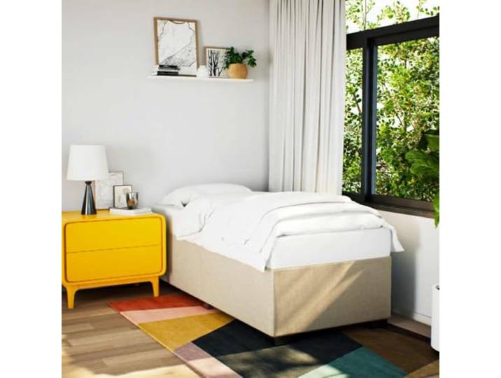 KTHLBRH Boxspringbett mit Matratze Creme 80 x 200 cm aus Stoff Taschenfederkernmatratze, inklusive Matratzenschoner, Holzlatten, stabile Füße