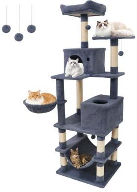Costway 66 Inch Tall Cat Tree Multi-Level Cat Tower with 2 Condos Sisal Scratching Posts-Dark Gray