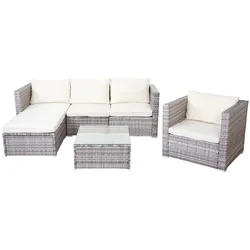 Décoshop26 - Gartenmöbelset aus Polyrattan für Garten Terrasse und Balkon mit Sesseln Sofa Tisch grauen und cremefarbenen Kissen 04_0004179
