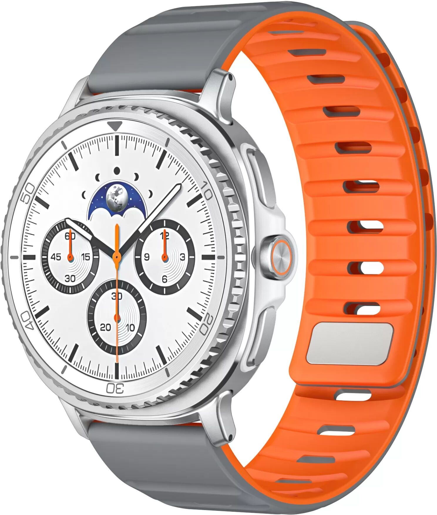 INF Kompatibel mit Samsung Galaxy Watch8 Armband - Norman Magnetisches Silikonarmband mit 316 Edelstahlverschluss, Komfortabel Grau Orange