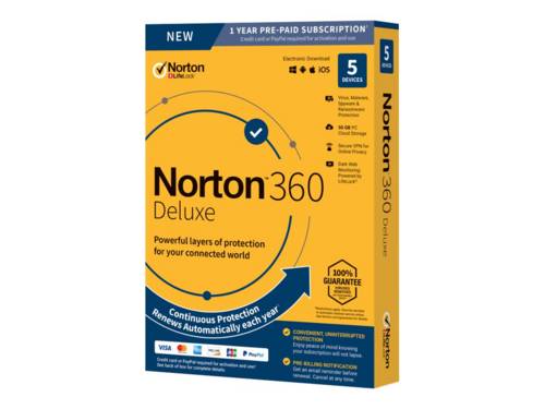 Norton SYMANTEC - 360 Deluxe - Box-Pack (1 Jahr) - 5 Peripheriegeräte, 50GB Onlinespeicher