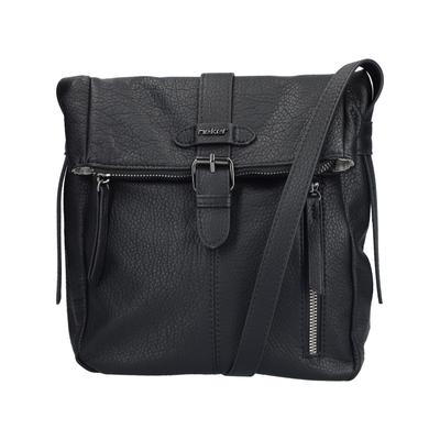 Umhängetasche RIEKER, Damen, Gr. B/H/T: 21cm x 34cm x 10cm, schwarz, Lederimitat, unifarben, Taschen Umhängetasche, Damen-Handtasche, Schultertasche, Überschlag mit Schnallenverschluss