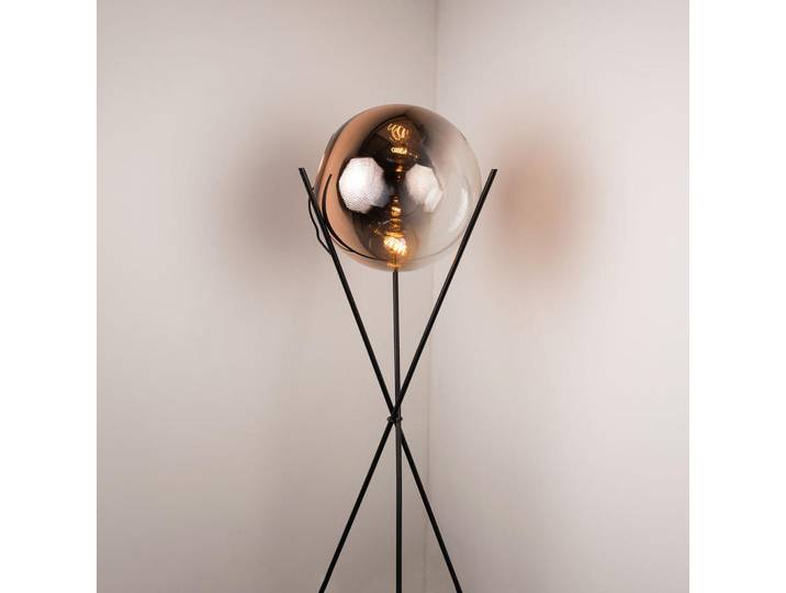 s.luce Stehlampe Progress Dreibein Kupfer/Schwarz, Kupferfarben, Glas, Rund,Rund, E27, 40x160x40 cm, Lampen & Leuchten, Innenbeleuchtung, Stehlampen