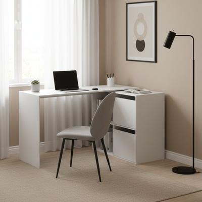 Dmora Schreibtisch Milwaukee, Modularer Schreibtisch mit Regal, Arbeits- oder Bürotisch mit mehreren Positionen und Eckmontage, 152x49h74 cm, Weiß