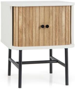 Costway Mid-century Modern Nightstand with Sliding Doors and Storage Cabinet-White