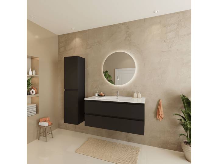 Meuble + Colonne Verona 100cm Noir Mat Vasque Blanche Lomazoo