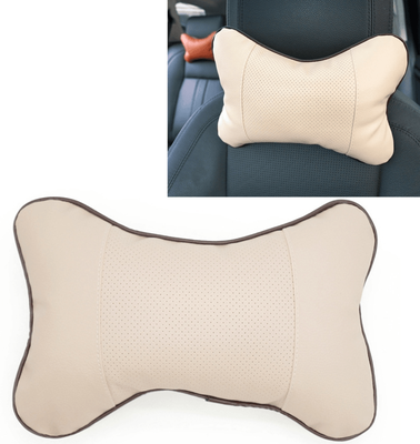 Inspired Deals Ergonomic Car Neck Pillow Breathable Leather Headrest Cushion For Driving Comfort beige