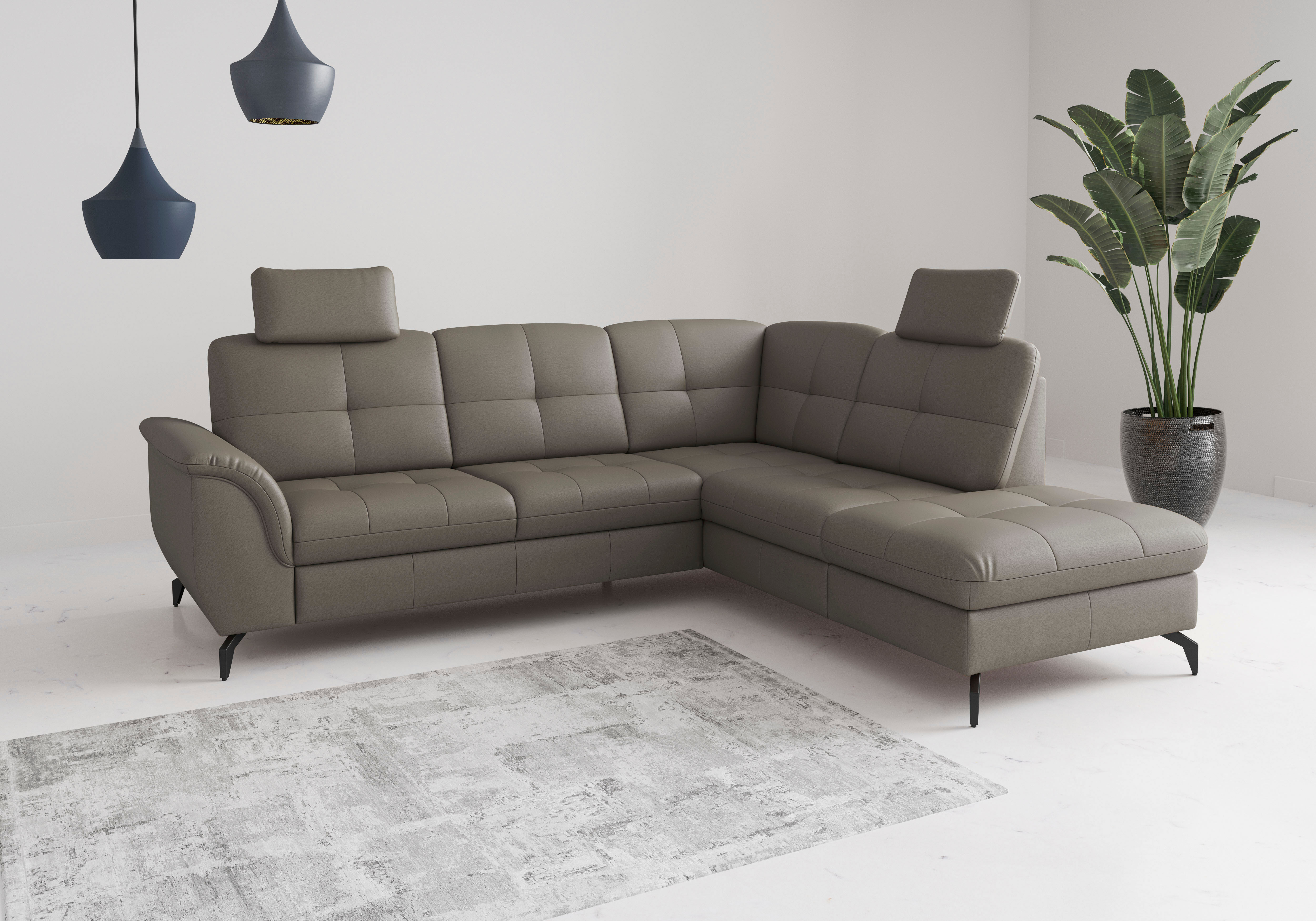 Ecksofa SIT & MORE "Zora", braun (delphine), T:212cm, Sofas, Ecksofa delphine B/H/T: 212cm, NaturLEDER® Stoff, Ottomane rechts,mit Bett,mit Bettkasten