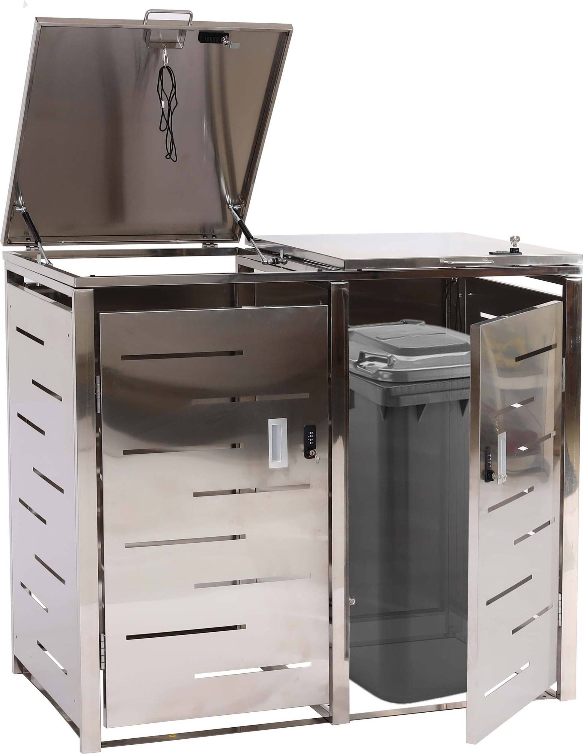 2er-Mülltonnenverkleidung HWC-E83, Mülltonnenbox Mülltonnenabdeckung, erweiterbar 103x115x63cm Edelstahl 38kg