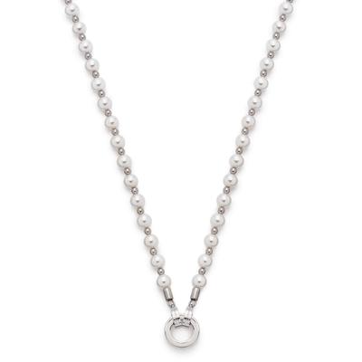 Charm-Kette LEONARDO "Signora Darlin's", silber (edelstahlfarben, weiß), Halsketten, Damen, Edelstahl Perlen, L: 60, Edelstahl, Perlen, mit Muschelkernperle