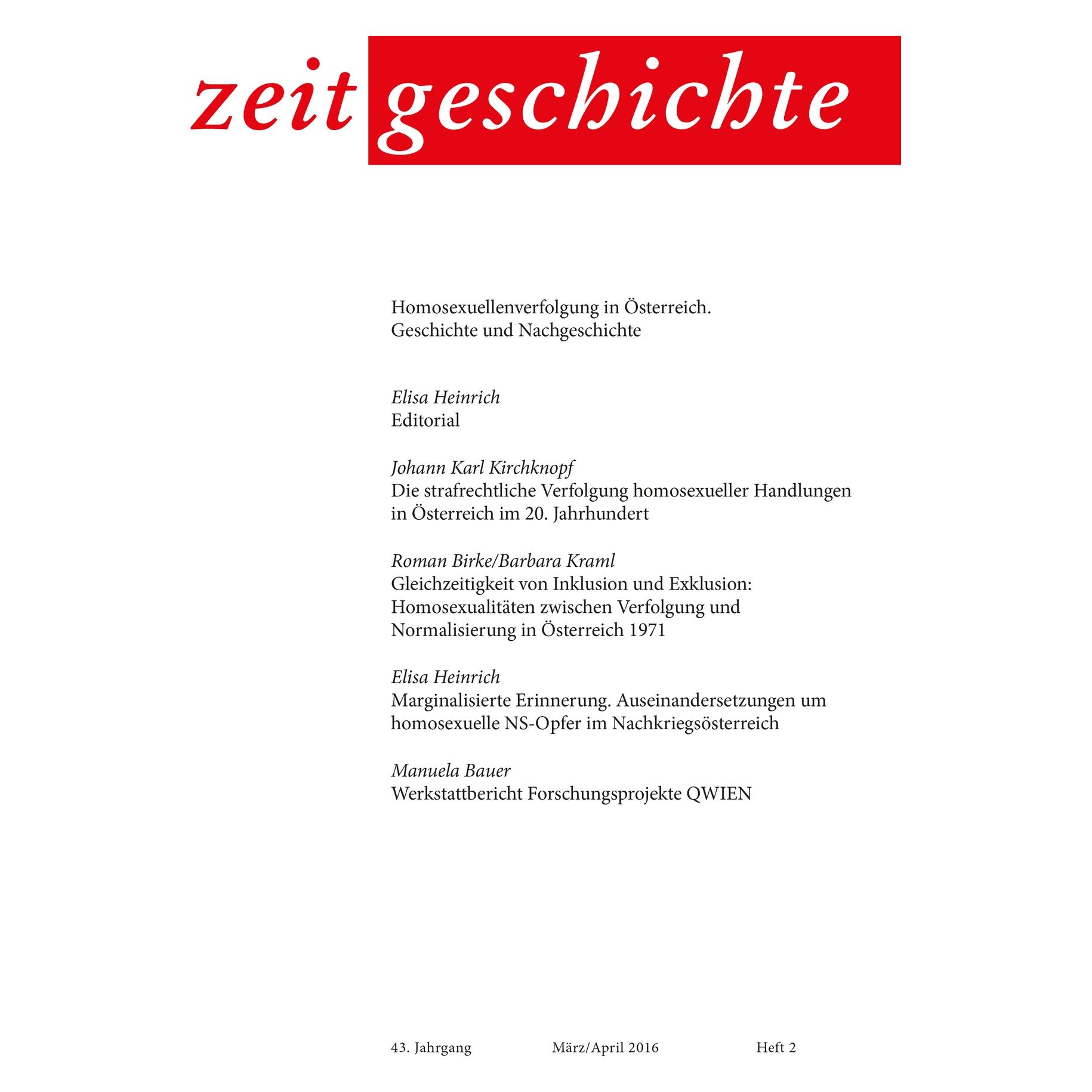 Studienverlag zeitgeschichte 2/2016 (Deutsch, Softcover, Barbara Kraml, Elisa Heinrich, Johann Karls Kirchknopf, Manuela Bauer, Roman Birke) (56166339)