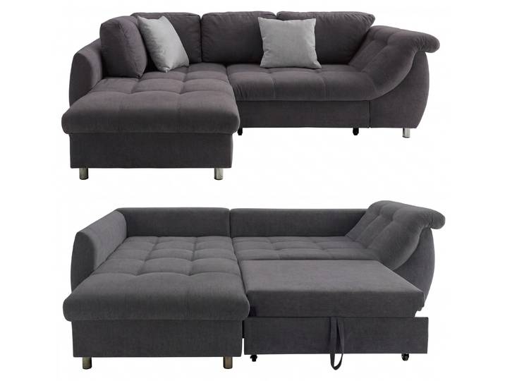 Ecksofa Schlafcouch L-Garnitur Bettkasten Ottomane links Mikrofaser Anthrazit / 17006