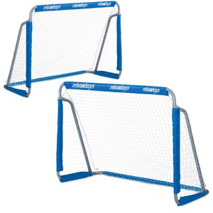 Relaxdays Fußballtor 10041455, aus Metall, 150x110x75cm, Klicksystem, silber/blau, 2 Stück