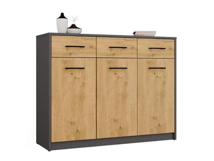 CDF Kommode Komodenschrank Komode für Wohnzimmer Schlafzimmer Salon Schubladenschrank mit 3 Schubladen 3 Türen Kleidung Dokumente Stauraum Organizer 109cm Breit - SIMPLO 3D3S Anthrazit Artisan