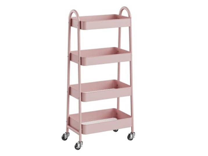 MFWHEFJ Rollwagen KüChe Rollbarer Küchenwagen mit 4 Etagen und Metallrahmen Regal mit feststellbaren Lenkrollen, Organisation for enge Räume im Wohnzimmer(Pink)