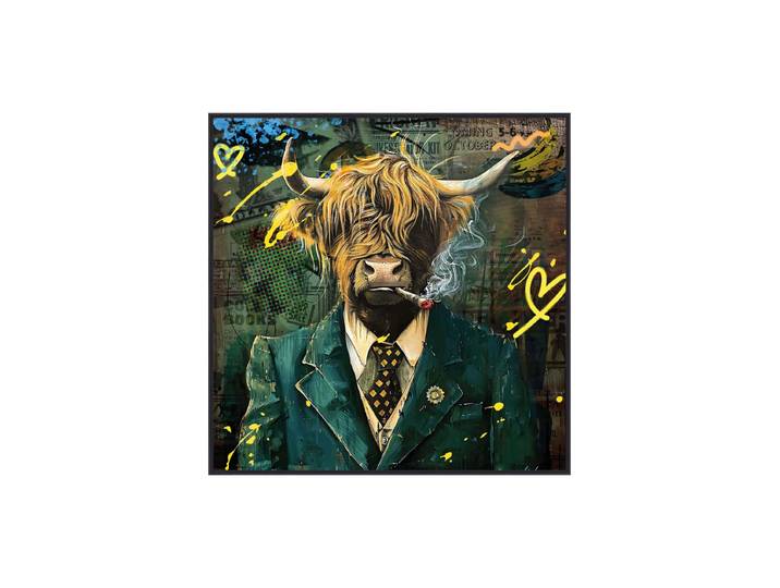 Handbemaltes, gerahmtes Bild „Gentleman Bull“ 80 x 80 cm Multicolor Crea Collection