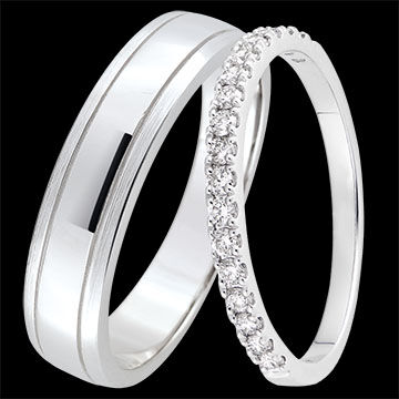 Edenly Duo-Trauringe Horizon & Bettina â€“ WeiÃŸgold & Diamanten â€“ 9-karÃ¤tig