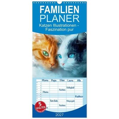 Familienplaner 2027 - Katzen Illustrationen - Faszination pur mit 5 Spalten (Wandkalender, 21 x 45 cm) CALVENDO