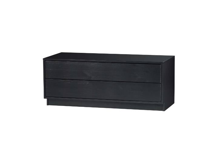 Grand meuble TV en bois noir, bas, 2 tiroirs, avec rangement - Wo