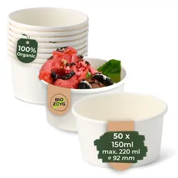 BIOZOYG 50 Stück Eisbecher Pappe 150 ml weiß - umweltfreundlich, recycelbar, plastikfrei - Joghurtbecher, Papierbecher