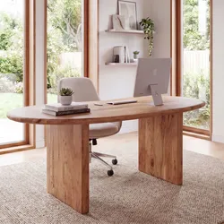 Schreibtisch 180 cm Massivholz Bürotisch Computertisch Nierenform Homeoffice
