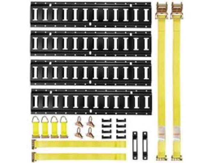 VEVOR E-Track-Zurrschienen-Set, 4er-Pack 0,6 m E-Track-Schienen, 20 Stk, inkl. 2 Ratschengurten & 4 O-Ringen & 4 Zurrgurten mit D-Ring & 2 Einzelschlitzen & 8 Endkappen, für Garagen, Lieferwagen