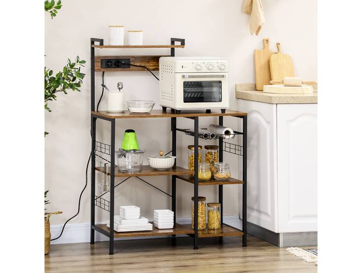 HOMCOM Meuble Cuisine Industriel avec Étagères et Prises 90x42x130cm
