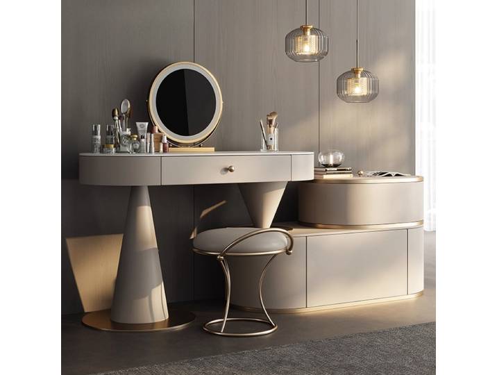 Articles de toilette en cuir de luxe, vanité de maquillage éclairée, coiffeuse, commode de bureau avec miroir, meubles de chambre à coucher