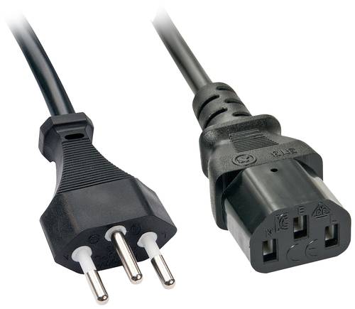 LINDY Strom Anschlusskabel [1x Schweiz-Stecker - 1x Kaltgeräte-Buchse C13] 3.00 m Schwarz