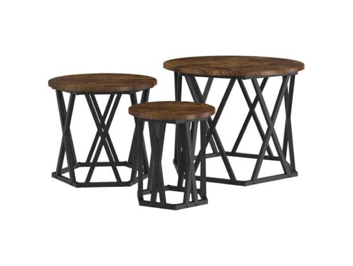 Beistelltisch, stapelbar, 3-teilig, Holz und Stahl, rund,