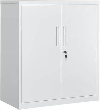 "Garvee 35"" Metal Storage Cabinet with Lockable Doors and 2 Adjustable Shelves for Garage or Office, White"