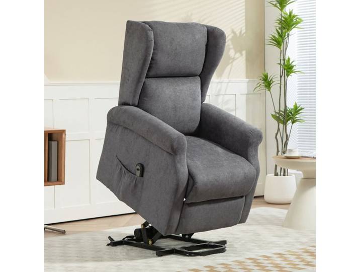 Fauteuil releveur électrique EVRYAE tissu gris foncé fonction allongeable télécommande poche latérale