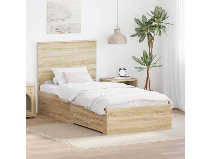 Aufbewahrungsbettgestell Sonoma Eiche Holzwerkstoff mit Stauraum modern 100 Bettrahmen mit Kopfteil Sonoma-Eiche 100x200 cm Holzwerkstoff mit Schubladen Stauraum Bettgestell Modern