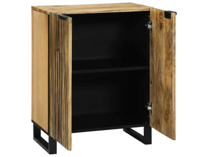 HEFZGDB Sideboard mit Fingerpull-Griffen und Regalen: Rustikale Holzkredenz für Esszimmer aus Mango-Holz mit vielseitigem Stauraum - Massivholz Möbelstück das rustikale Eleganz vereint