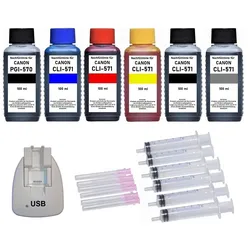 Nachfüllset 600 ml Druckertinte + USB Chipresetter für Canon Druckerpatronen PGI-570, CLI-571