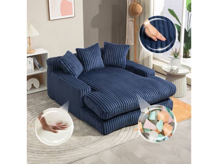 DRIPEX Canapé Lit moderne en velours côtelé avec 3 coussins moelleux Canapé Paresseux fauteuil pouf Bleu 125×155×63cm