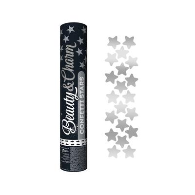 Konfettikanone silber Sterne 30 cm