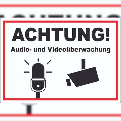 HB-Druck Achtung Audio- und Videoüberwachung Aufkleber A0 (841x1189mm)
