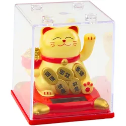 Chinesische Glückskatze in Vitrine Solarfigur Ornament Beige